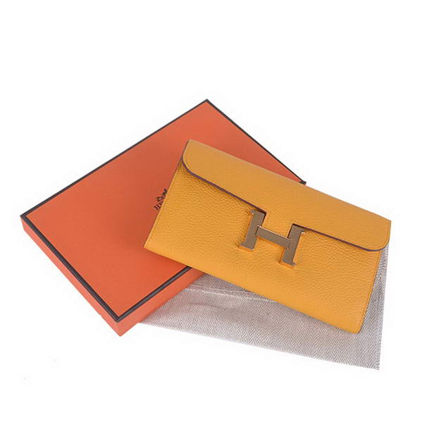 Cheap Fake Hermes Constance Long Wallets Yellow Calfskin Leather Gold